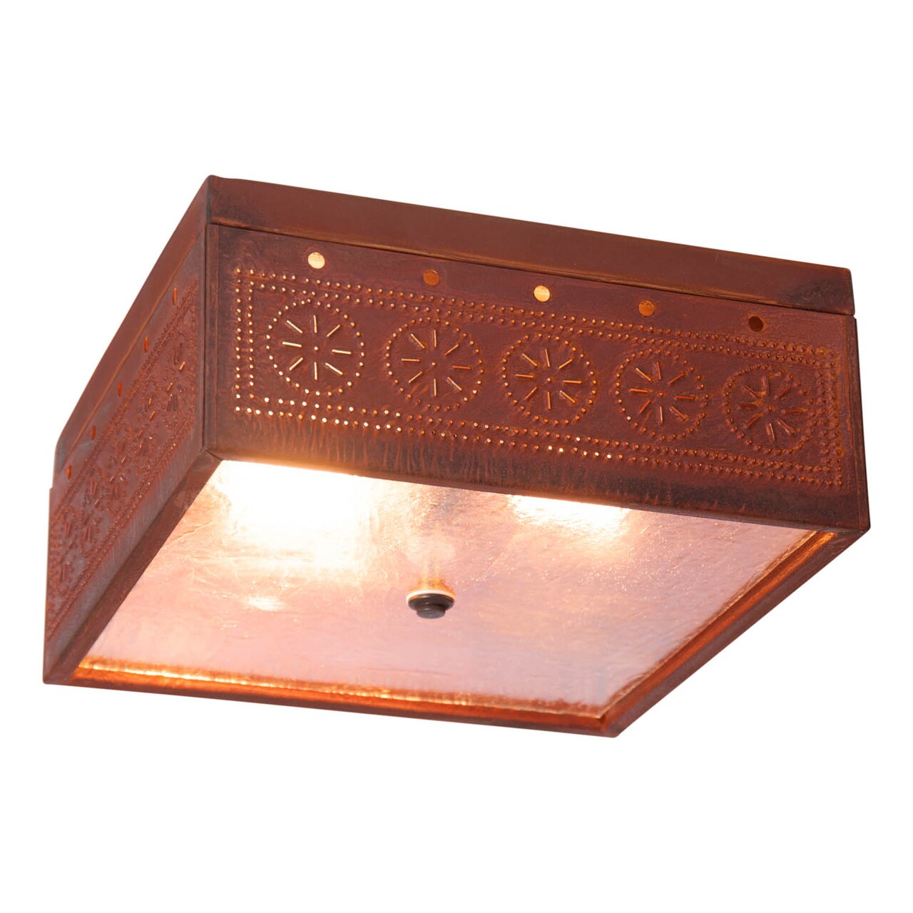 Irvin's Country Tinware Square Ceiling Light with Chisel in Rustic Tin